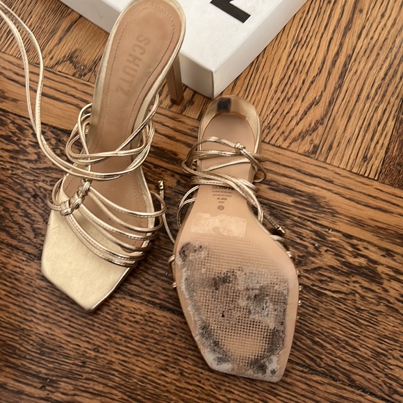 SCHUTZ Sirena Metallic Faux Leather Wrap Sandals - Picture 8 of 8